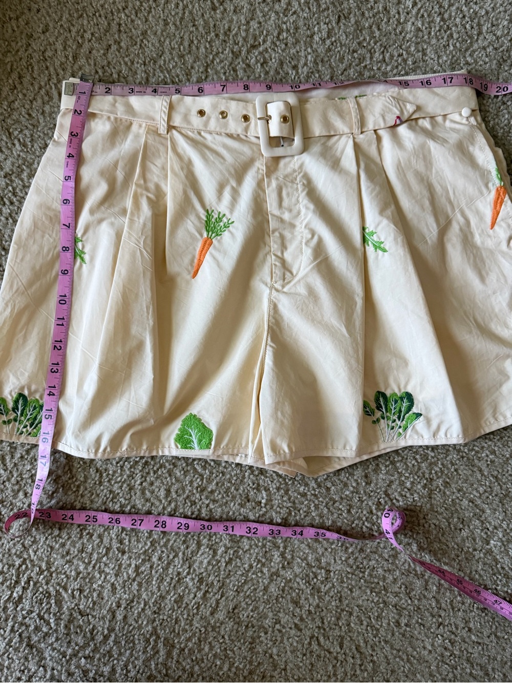 Ciebon Cream Berta Embroidered Veggie Belted Shorts Highwaist Casual XL NWT - Picture 8 of 11